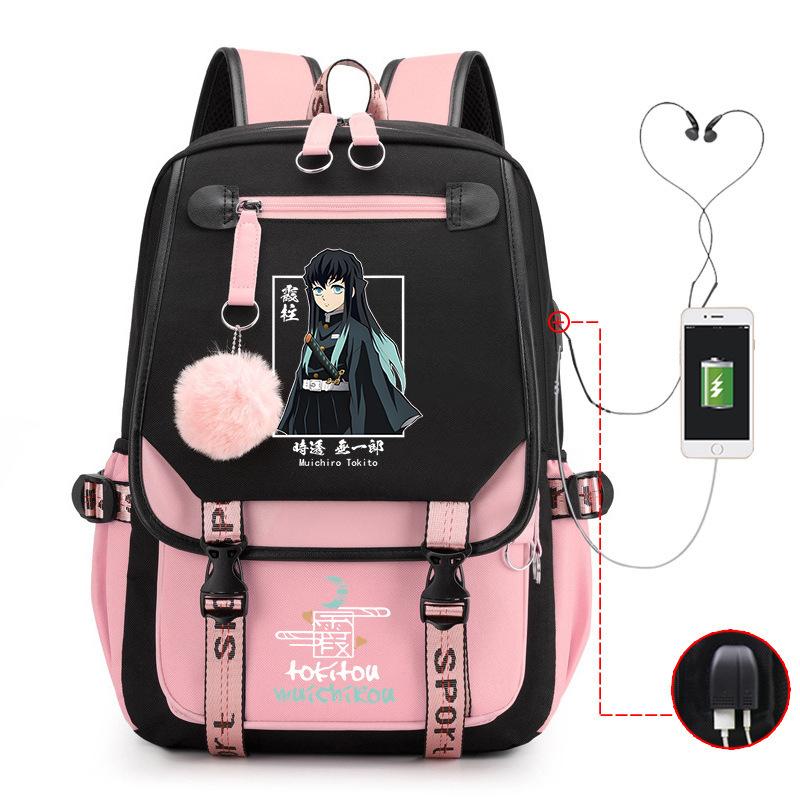 Japan Cartoon Comics Demon Slayer Trendy USB High-Capacity Student Backpack with Spine Support 0019