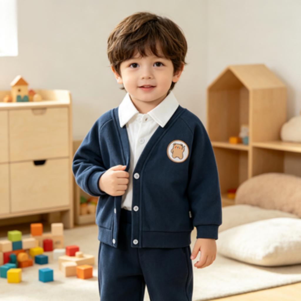 Boys Soft Faux Two-Layer Cardigan Jacket - Hoodless Open Front Coat for Spring and Fall