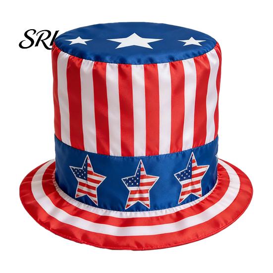 Independence Day Costume Accessory American Flag Top Hat, Uncle Hat for 4th of July, Red White Blue Patriotic Party Decoration Adults, High A