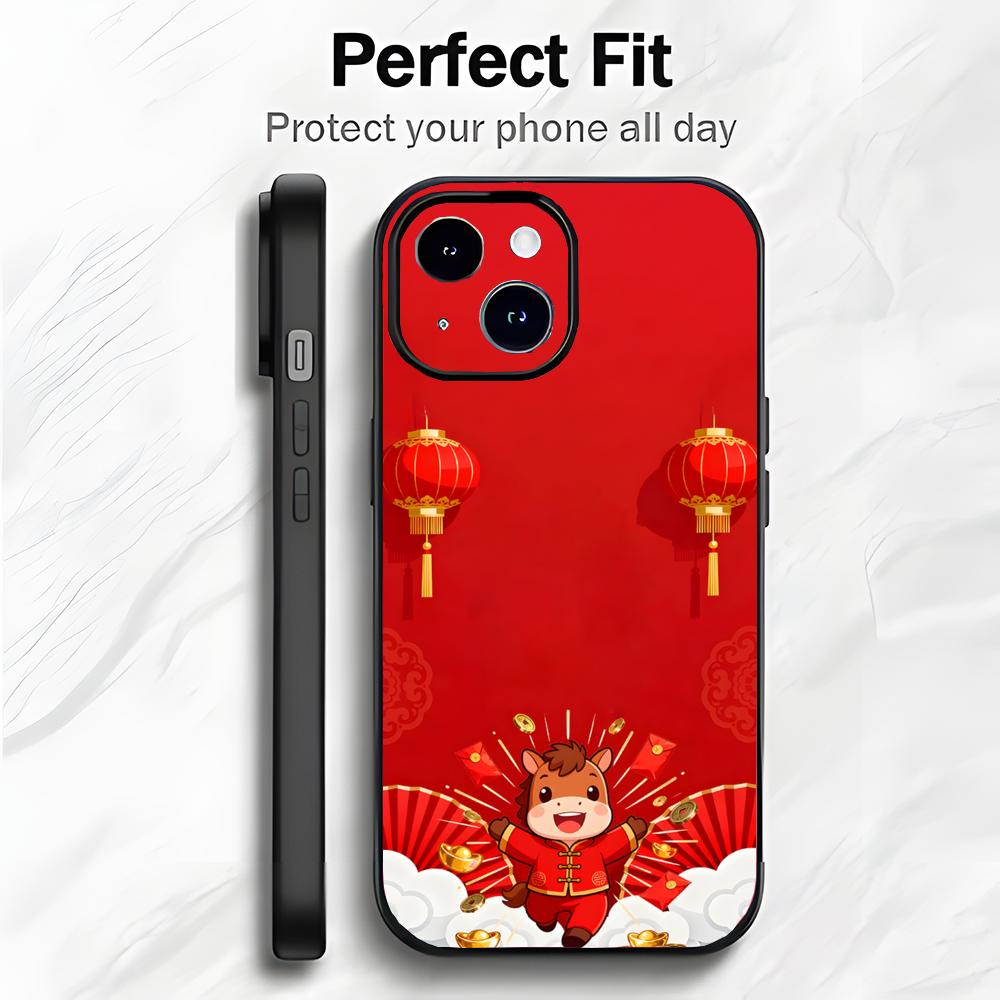 Red Happy Art Chinese New Year 2026 Horse Phone Case Phone Case Soft Packaging Lightweight For iPhone17 16 15 14 13ProMax