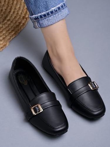 Shoetopai Women S Black Classic Loafer Belly Shoes With Buckle Detail Comfortable Slip-On Flats For Office Daily Eu41 8 UK чёрный 2190₽