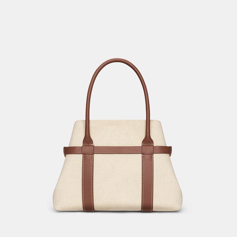 

Canvas & Genuine Leather Trim Tote Bag, Large Capacity Top-Handle Shoulder Handbag, Casual Daily Tote Purse for Women Work Travel Shopping