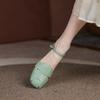 Cow Leather Square Toe Thick Med Heels Autumn Summer Buckle Straps Shoes Hollow Decorations Women Shallow Sandals