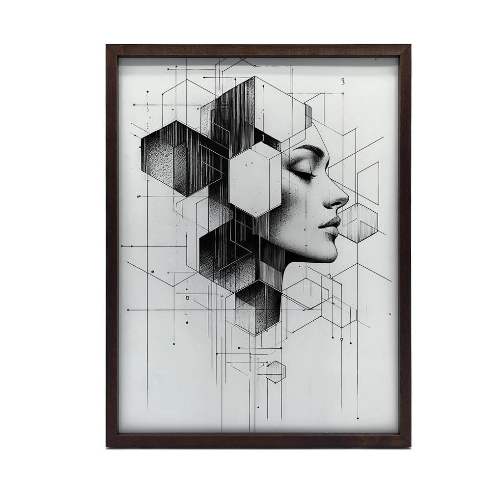 Czarno-Białe Marzenie Geometryczne Czarno-Białe Marzenie Geometryczne, 30X40 Cm, Rama Drewniana Biała, Papier Matowy 230 Gsm