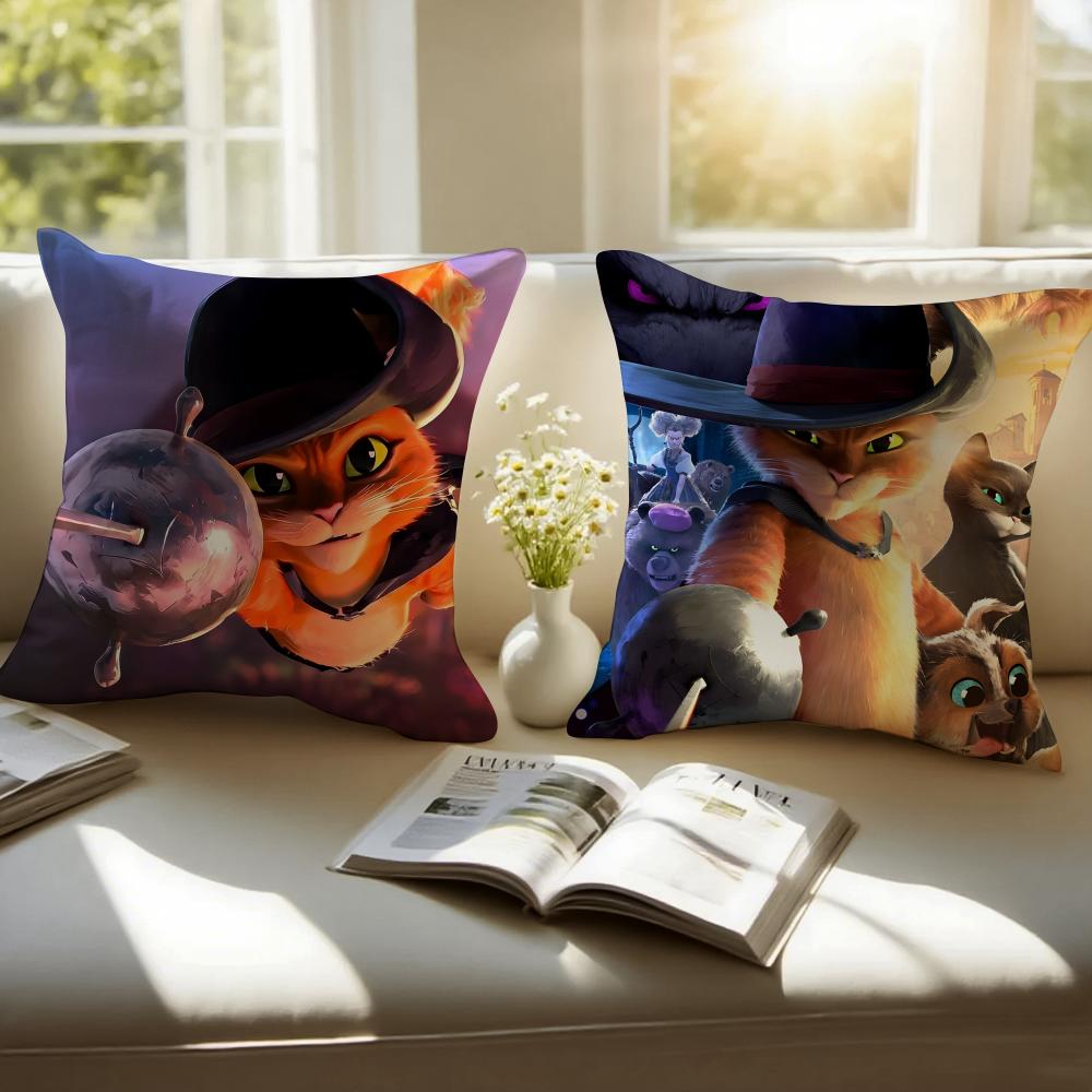 Interesting Funny PPuss In Boots Cushion Cover Pillowcase Antidustmite Invisible Zipper Short Plush Sofa Cushion