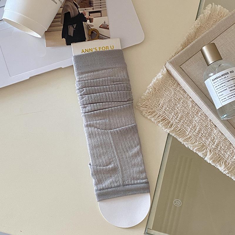 Miu Style Women's Spring-Summer Thin Korean Slouch Socks, Vertical Stripe, Solid Color, Versatile Slimming Leg Sleeves