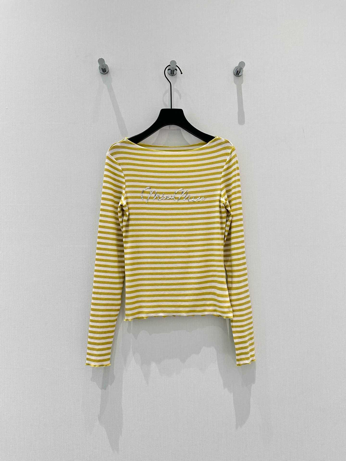 Women s Slim-Fit Striped Color Block Wool Long Sleeve T-Shirt with Round Neck Small жёлтый