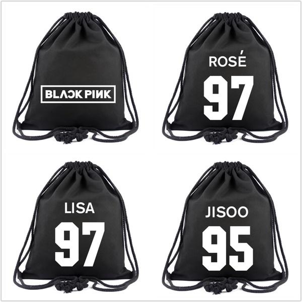 black pink drawstring bag