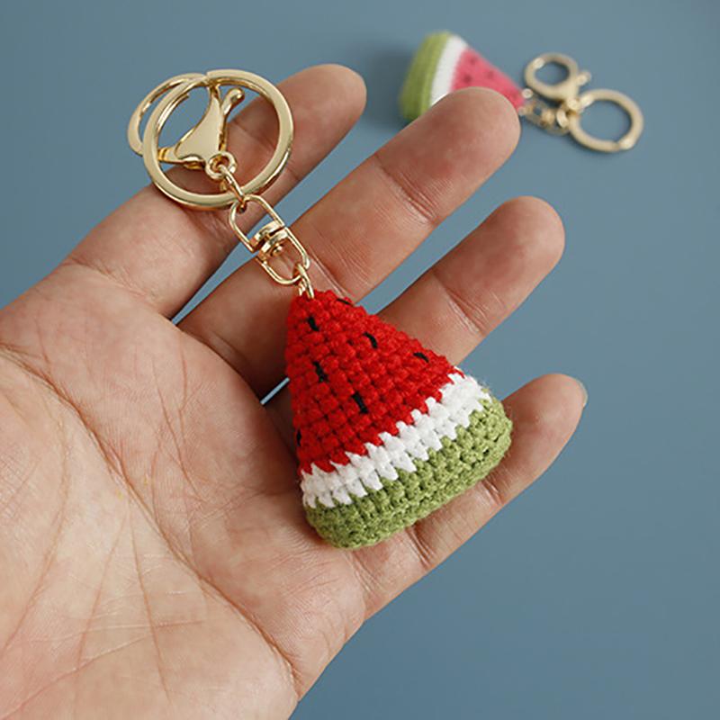 Sweet Hand-Woven Watermelon Pendant Keychain Cartoon Bag Hanging Decoration Car Keychain Bag Decoration Accessories Gifts