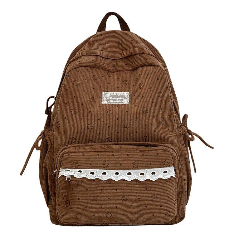 Schoolbag Corduroy Vintage College Style Backpack, Korean Ins Small Fresh Junior High School Student School Bag Women's Light Backpack
