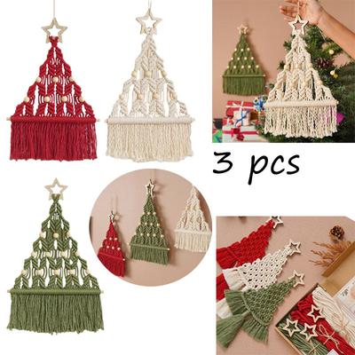 3pcs Cord Cotton Christmas Tree Macrame Kit Woven Xmas Festival DIY Hanging Ornaments Handmade Creative Gift Living Room Bedroom Home Decoration
