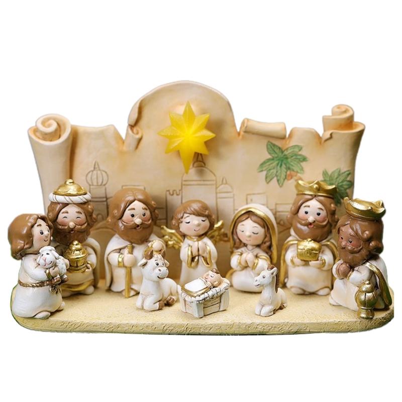 Christmas Manger Decoration Set Miniature Resin Jesus Statue Ornament X3UC