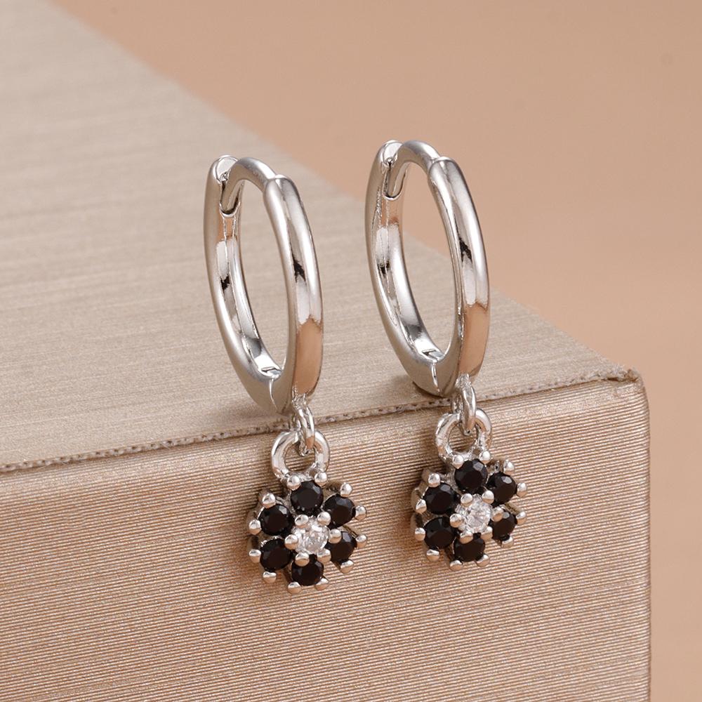 Exquisite Multicolor Crystal Flower Hoop Earrings for Women Girl Stainless Steel Fashion Korean Wedding Romantic Jewelry Gifts