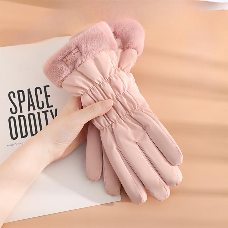 Autumn and Winter Gloves for Women In Warm Korean Touch Screen Driving Outdoor Cycling Electric Bike Windproof Cold Plus Lint Cotton Gloves
