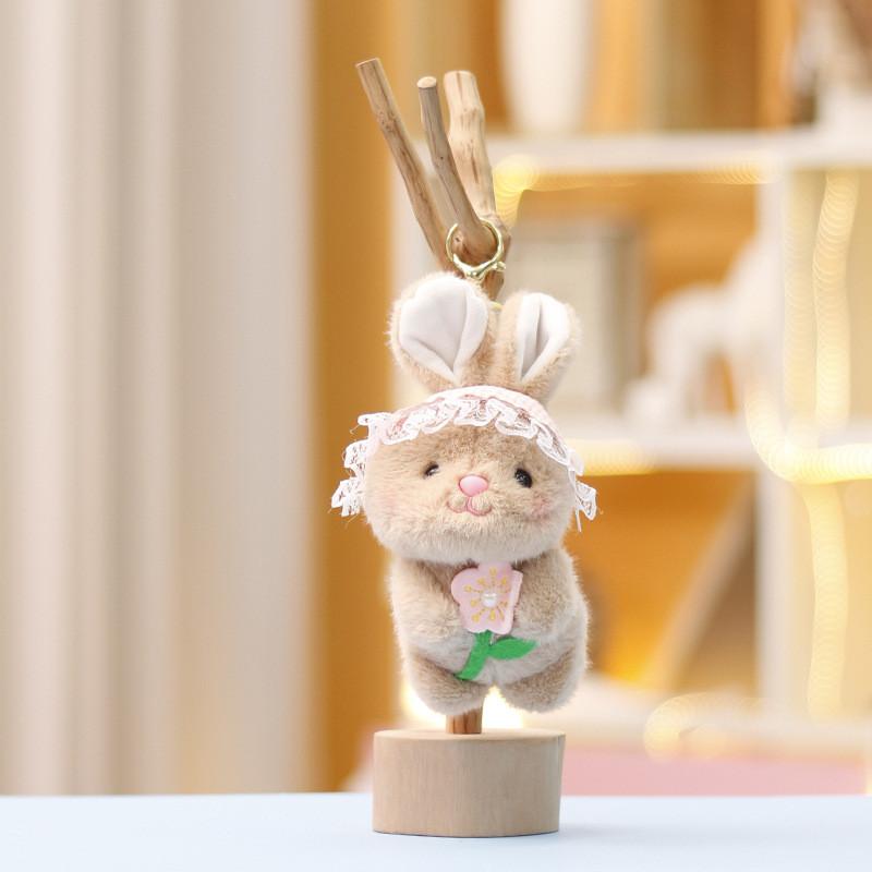 Rabbit Cute Rural Embracing Flowers Plush Toy Keychain Kid Gift Perfect Choice