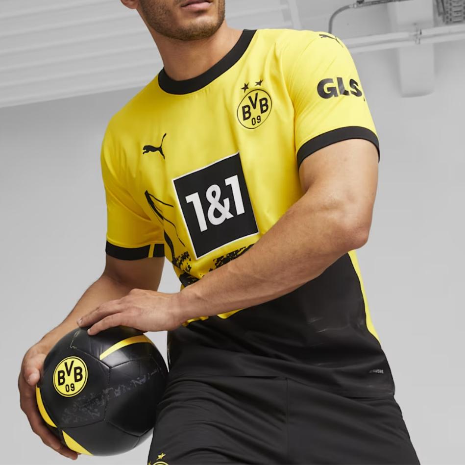 Puma Borussia Dortmund Letter And Number Pattern Loose Fit Crew Neck Short Sleeve T-Shirt Men T-Shirts Yellow 770603-01