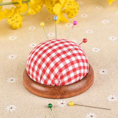 Ball Shape Lovely Fabric Storage DIY Craft Wood Bottom Sewing Accessories Needle Pillow Needle Holder Pin Cushion