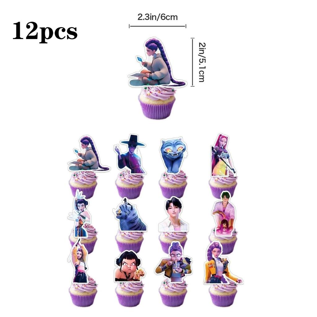 K-pop Demon Hunters Party Favors Cupcake Toppers Anime Demon Hunting Card Group Postcard Stickers Banner Balloon Christmas