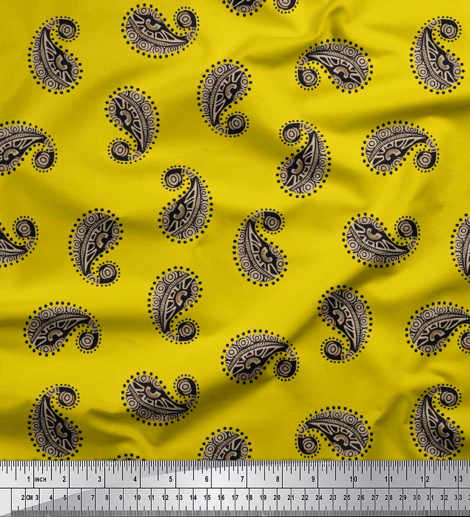 

Тканина Soimoi Purple Japan Crepe Satin Black Sketch Пейслі Тканина на метри 42 дюйма 42 Inch Wide - Poly Crepe жовтий