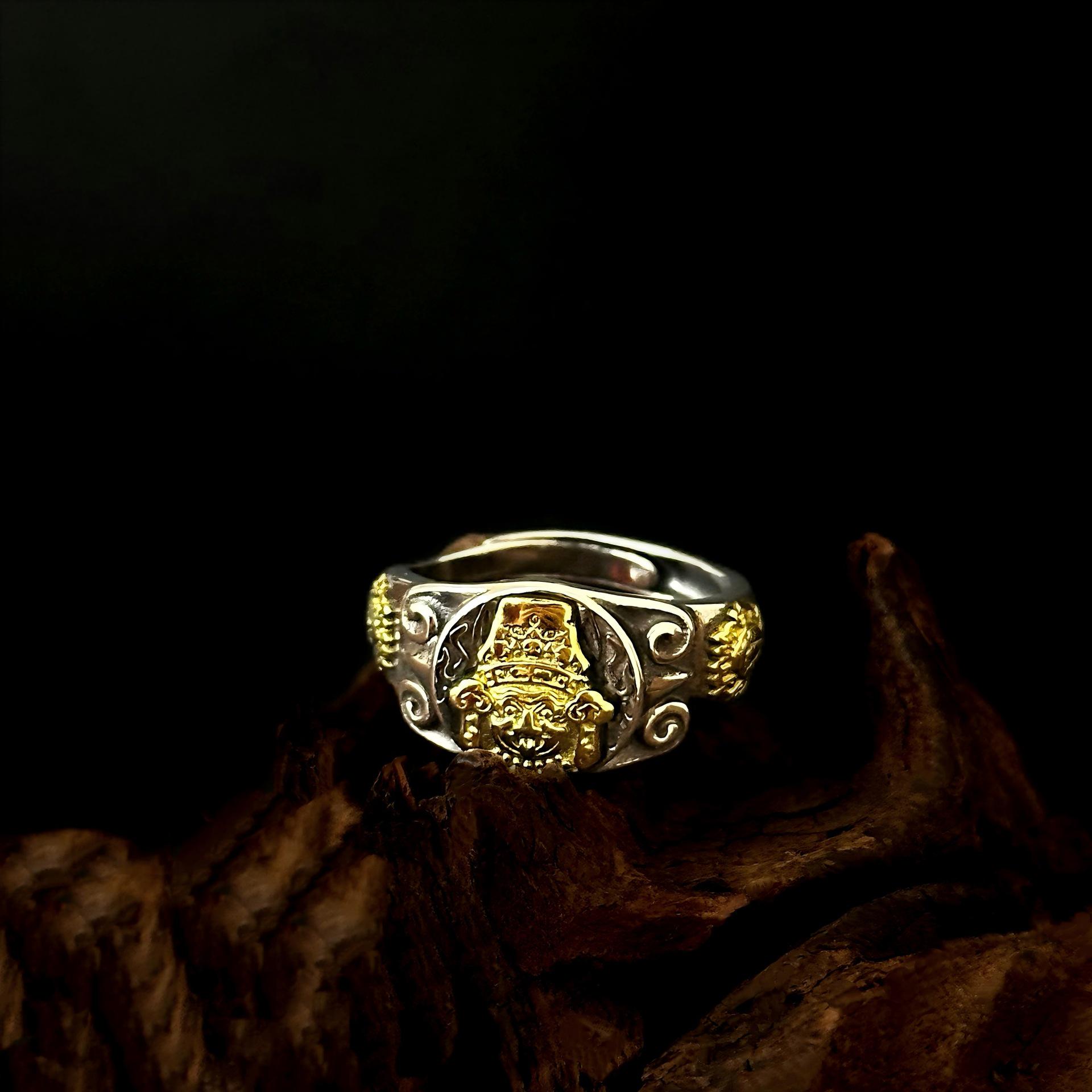 Adjustable S925 Sterling Silver Thai Zakhiram Yellow God of Wealth Ring - Unisex Ethnic Style