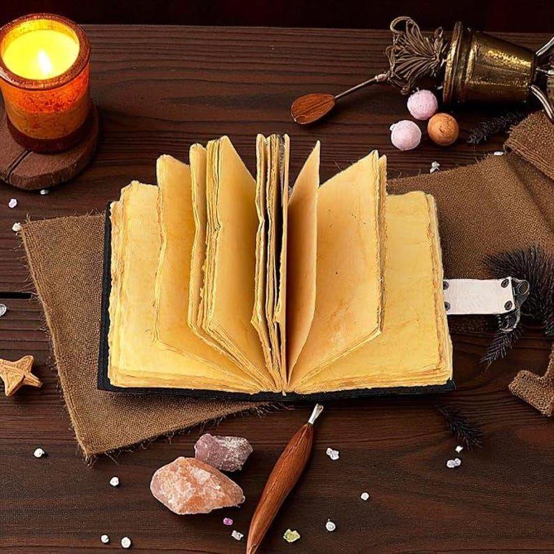 Handmade Leather Witch Journal | Blank Spell Book of Shadows | Celestial Little Witch Gift for Him Her