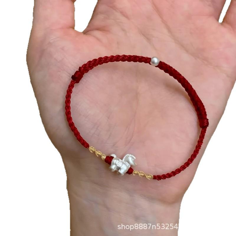 Exquisite Sterling Silver Horse Zodiac Bracelet for Ox Birth Year: Women s Luxury Red Woven Rope кларет