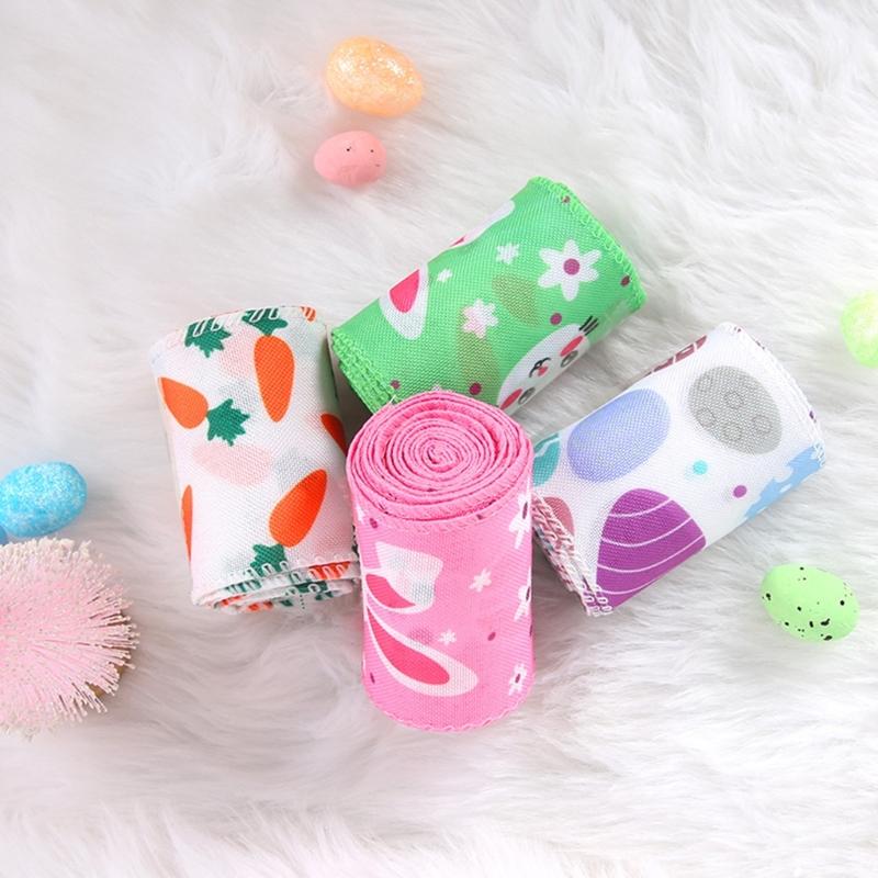 2 Pack Colorful Decorative Ribbons Easter Celebration Ribbon Polyester Texture for Easter Gift Wrapping and Home Decors