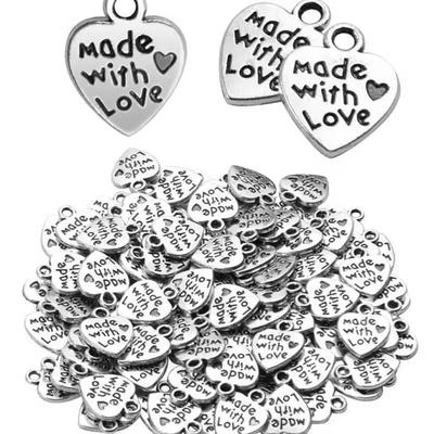 18/48/98pcs Heart Shaped Pendant Carving Diy Craft Necklace Bracelet Keychain Jewelry Making Findings