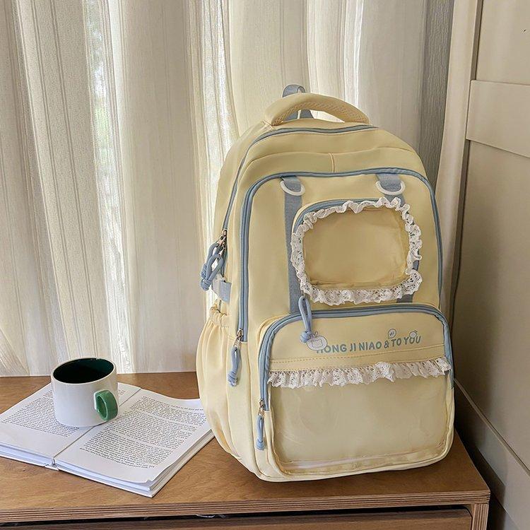 Schoolbag cute lace girl schoolbag junior high school high school girl transparent pain bag backpack college student large capacity backpack women