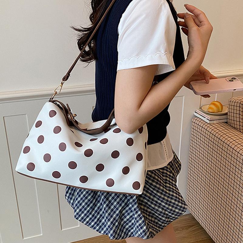 Yogodlns Borsa a tracolla a pois retrò alla moda Borsa a mano in PU di grande capacità Design a blocchi di colore squisito Borsa a spalla in pelle