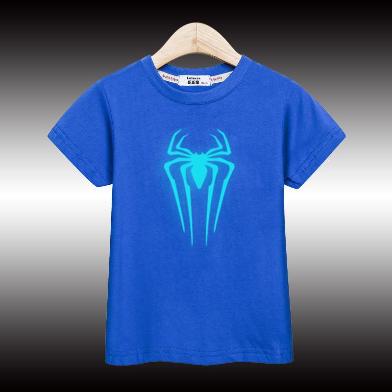Boys' Summer T-shirt Nightglow Spider Design Top Children's Short Sleeved T-shirt