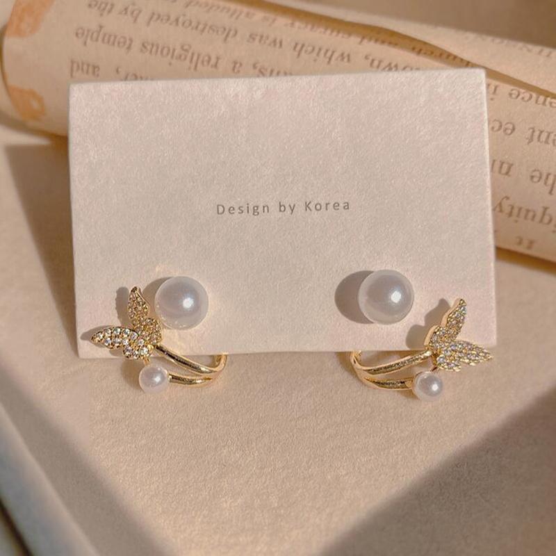 

^1Pair Back hanging style temperament earrings Women s luxury and high-end butterfly pearl earrings