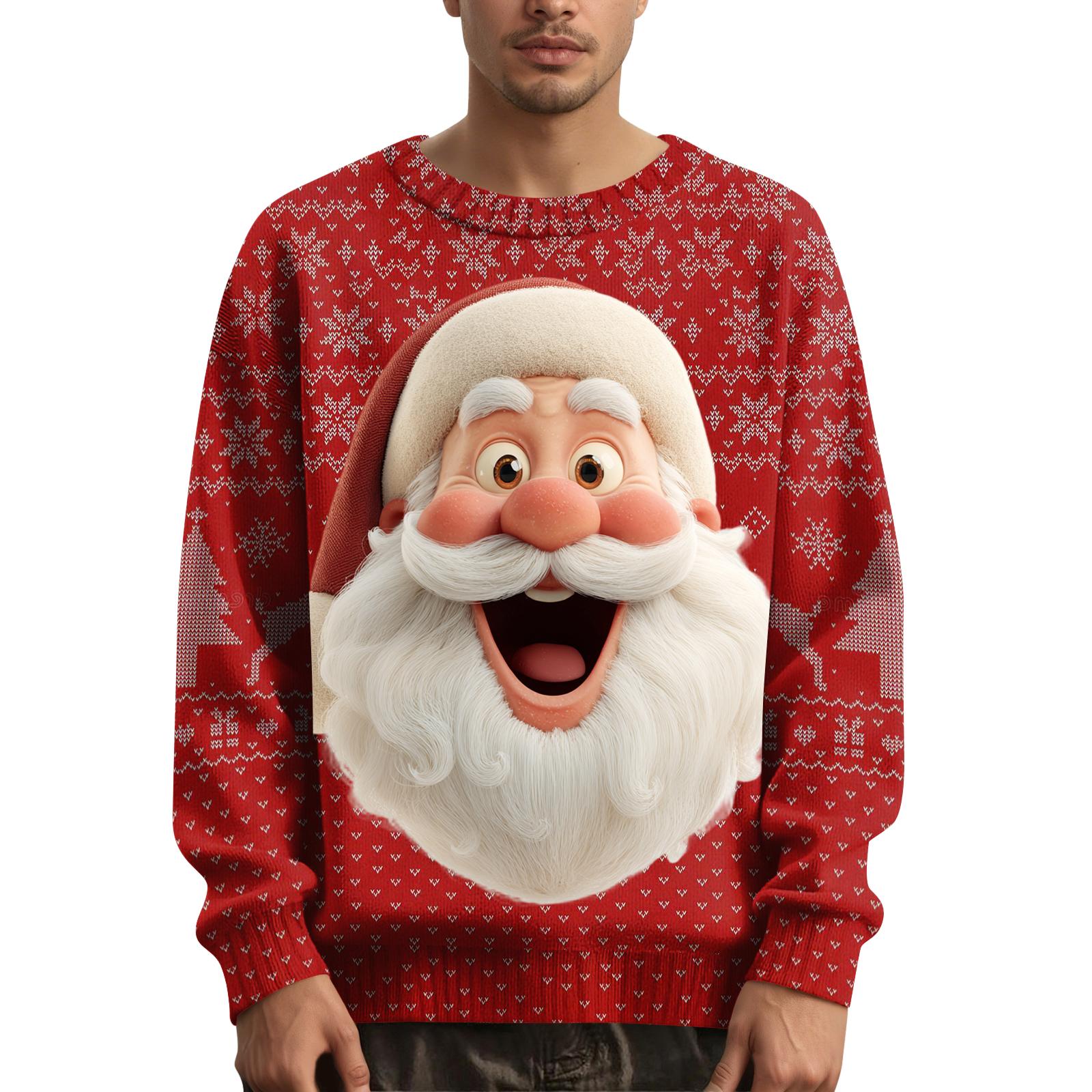 

Мужской рождественский свитер с принтованным воротником XL красный
