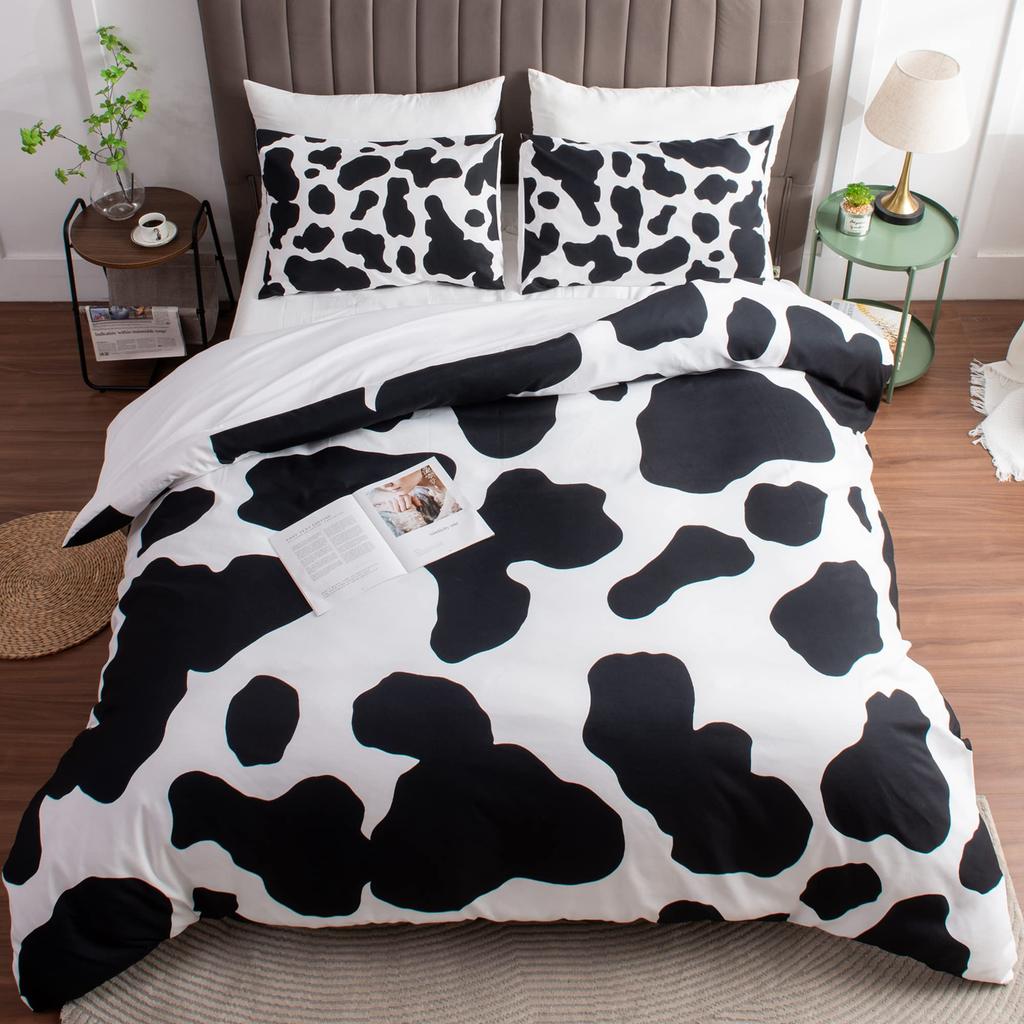 Cow Print Duvet Cover Twin Size, 3 Pieces Cow Bedding Set with 2 Pillowcases, Black and White Comforter Cover Bedroom Decor