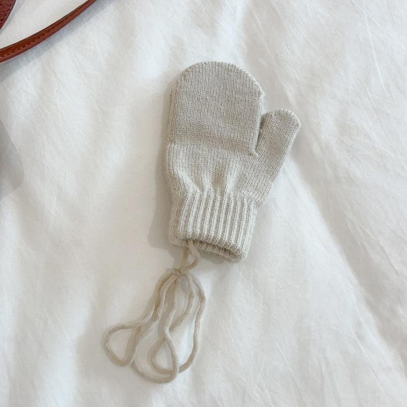 

Детские перчатки ярких цветов для мальчиков и девочек, детские однотонные вязаные теплые перчатки со шнуровкой, детские толстые повседневные варежки на осень-зиму бежевый