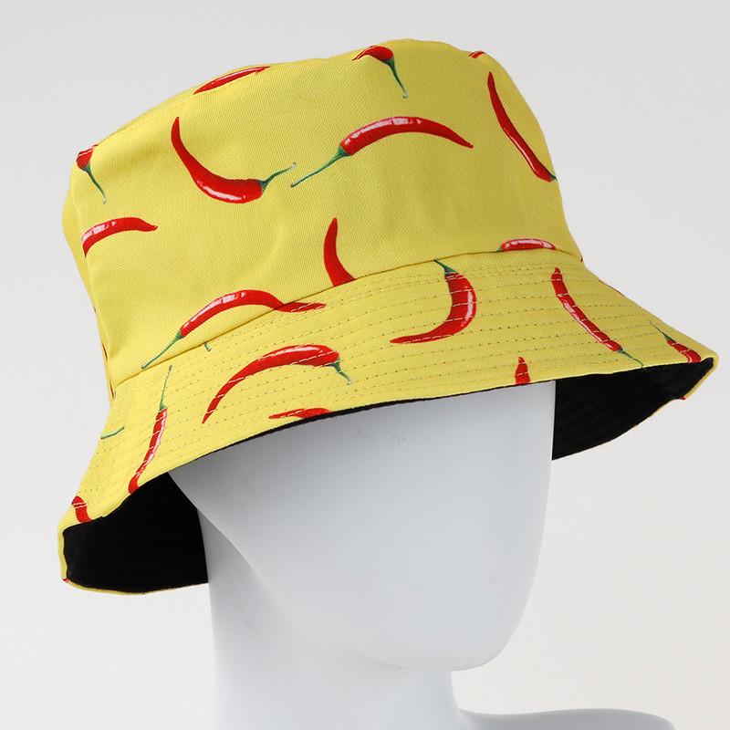 Pepper Pattern Print Double Sided Fisherman Hat Outdoor Sunshade Breathable Cap