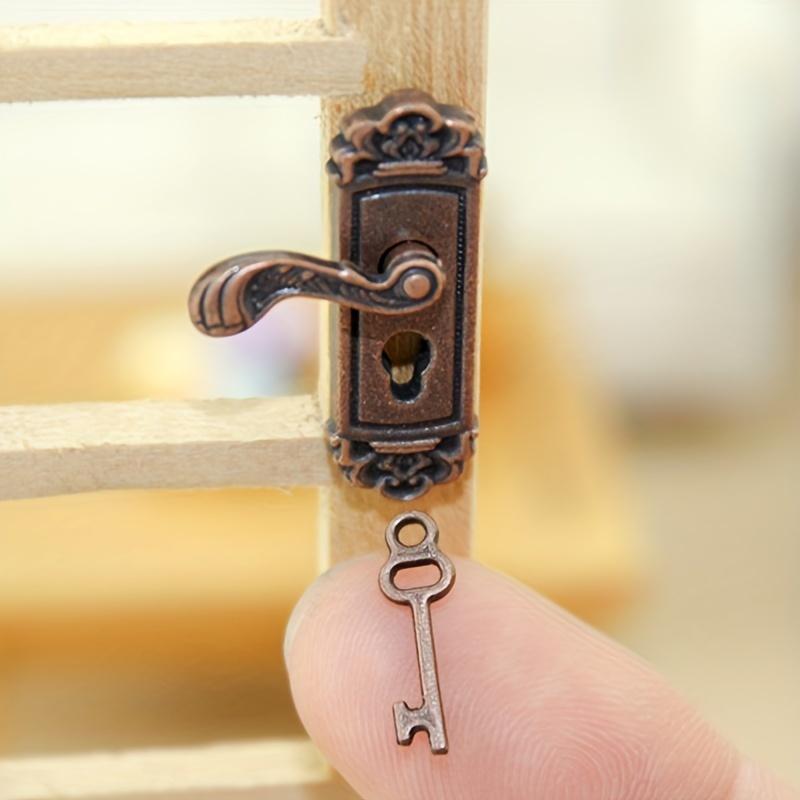 Retro Style 1/12 Scale Dollhouse Lock Key Set Miniature Door Handles Brass Knobs Mini Furniture Pull Doll House DIY Accessories