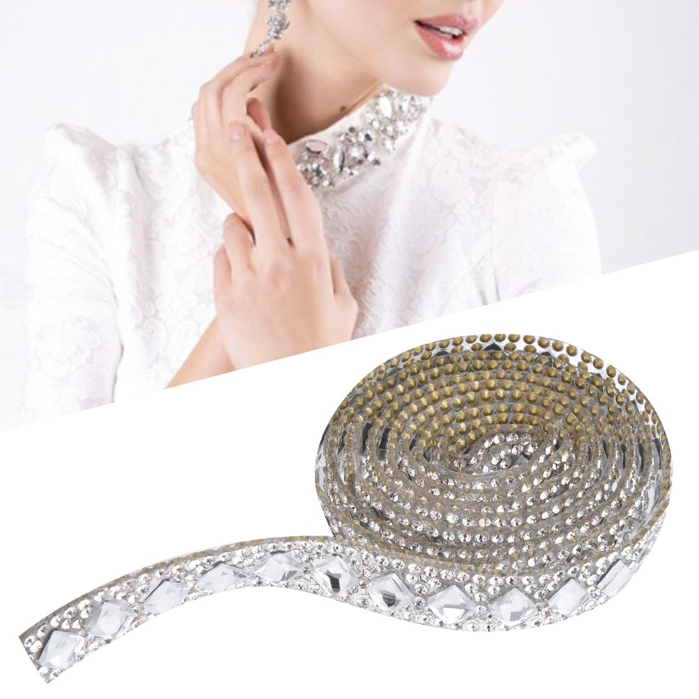 2 Yard Hotfix Crystal Glass Rhinestone Chain Ribbon Trim DIY Wedding Dress Shoes Bag