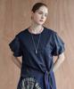 MAXZA Lace Pocket Balloon Sleeve Ribbon Short Sleeve T-Shirt