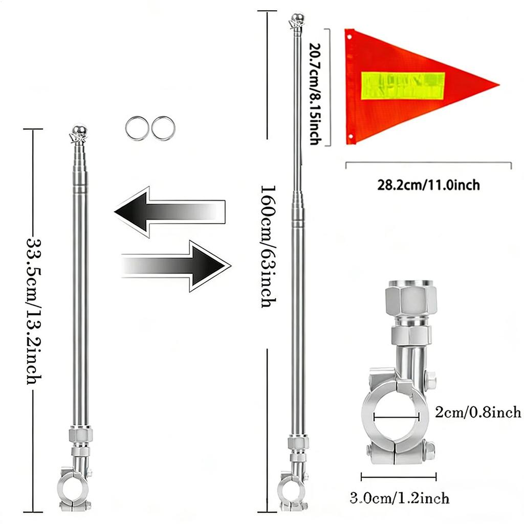 Bike Flags with Pole for Safety High Visibility Retractable Decorations Reflective Bike Flag with Pole for Safety for Adult Kids
