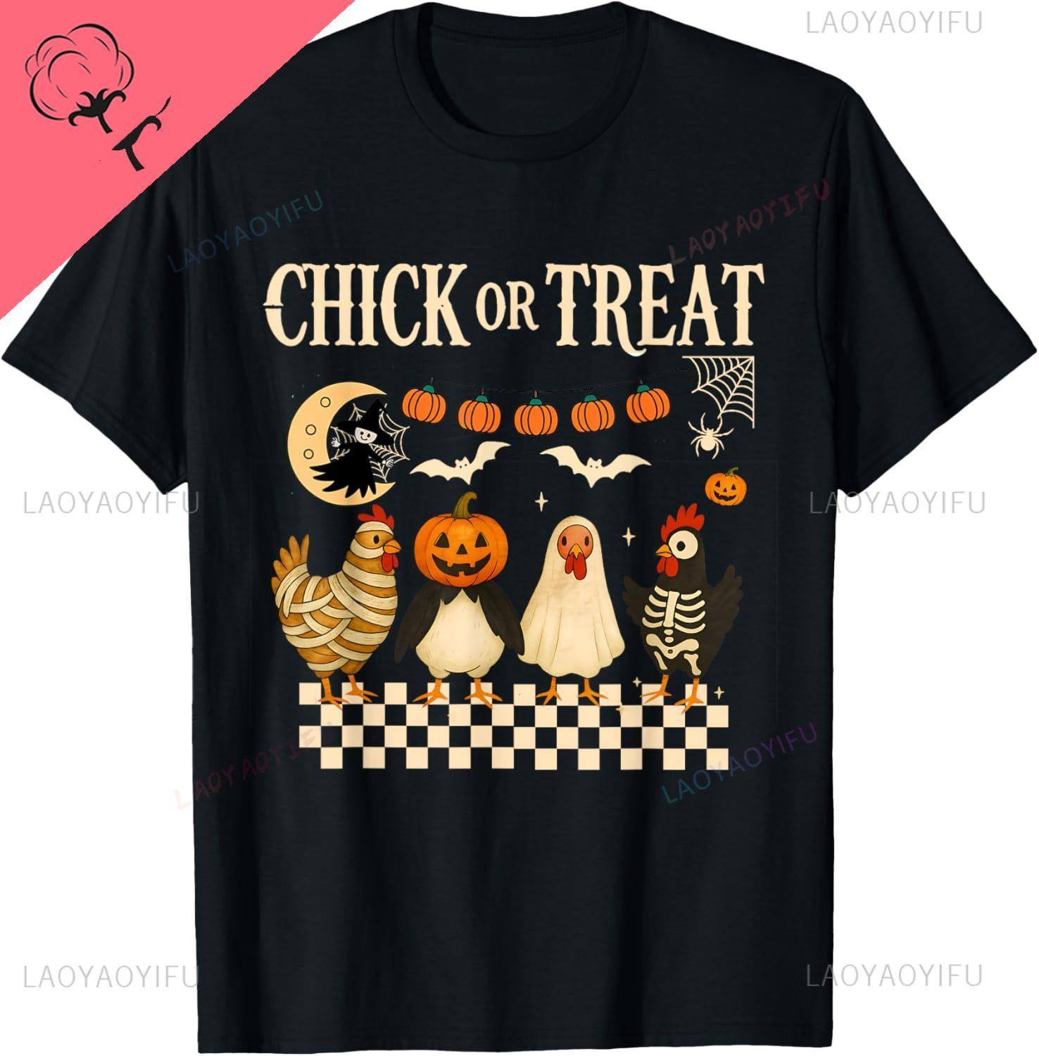 Chick or Treat Halloween Chicken Skeleton Spooky Season TShirt Breathable and Comfortable Cotton Printed Tshirt S