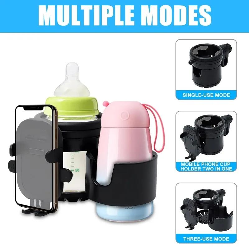 Pram Cup Holder with Phone Holder 3 In 1 Baby Stroller Storage Rack Universal 360° Rotating Drink Holder Bottle Holder for Pram