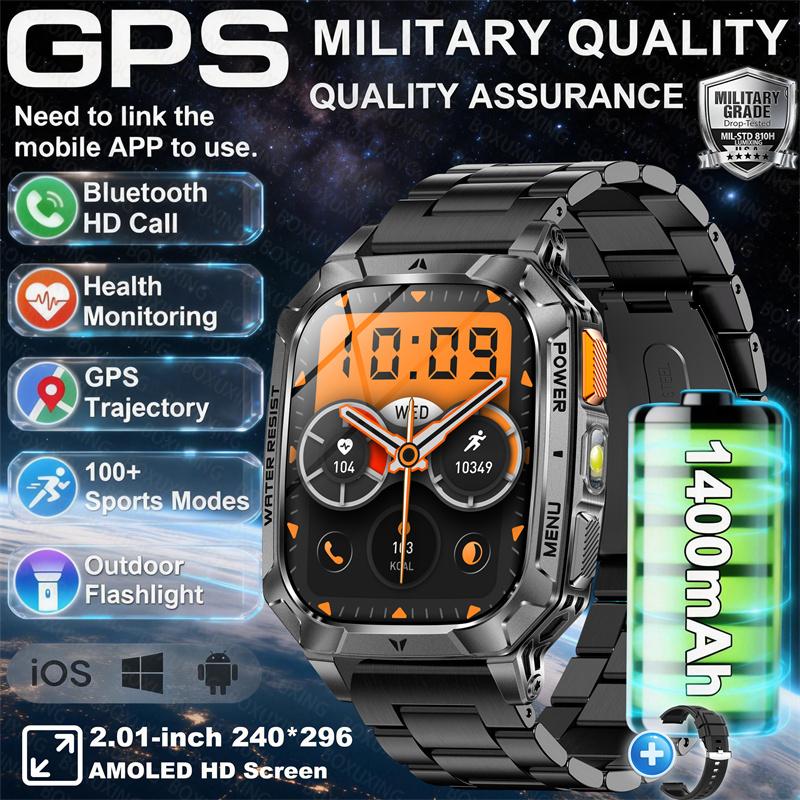 1400mAh Super Battery Durable Adult Smart Watch 2.01 inch GPS Trajectory 3ATM Waterproof BT Call Sports Smartwatch Men  New