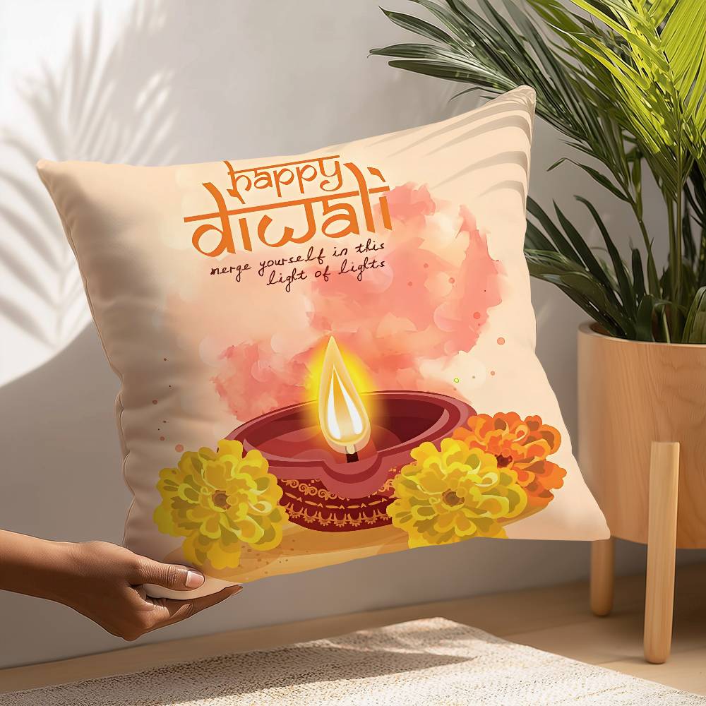 Diwali Festival Pillow Case Plush Fabric Soft  Pillowcase Double Sided Print Cushion Cover Household Gifts