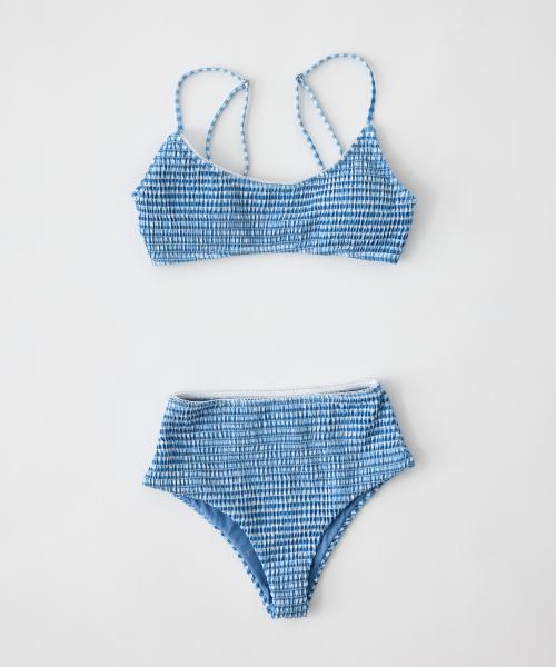 Hata Check Smocked Bikini Set_Blue