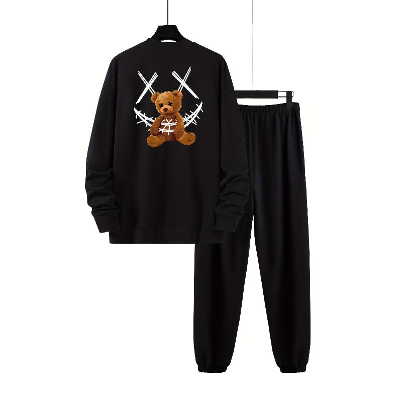 

Casual Women s Polyester 2 Piece Set Crew Neck Sweatshirt and Drawstring Knit Pants Outdoor Daily Wear L чорний