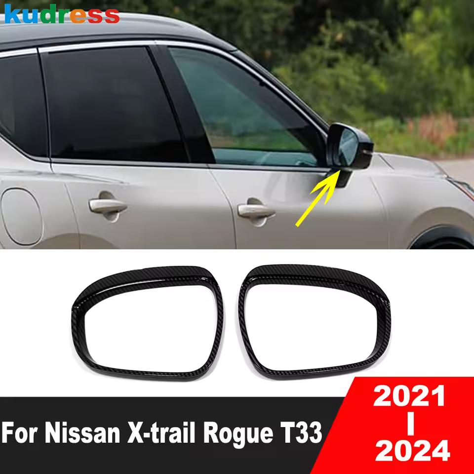 For Nissan X-trail Rogue T33 2021-2023 2024 Carbon Fiber Rearview Mirror Eyebrow Cover Trim Side Mirrors Sun Visor Guard Frame