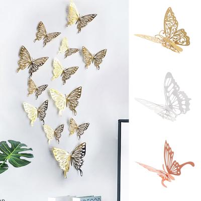 Ozdobné potřeby na párty 3D duté zlato Stříbrné Růžové zlato Obtisky Mariposas Nálepky na zeď s motýly
