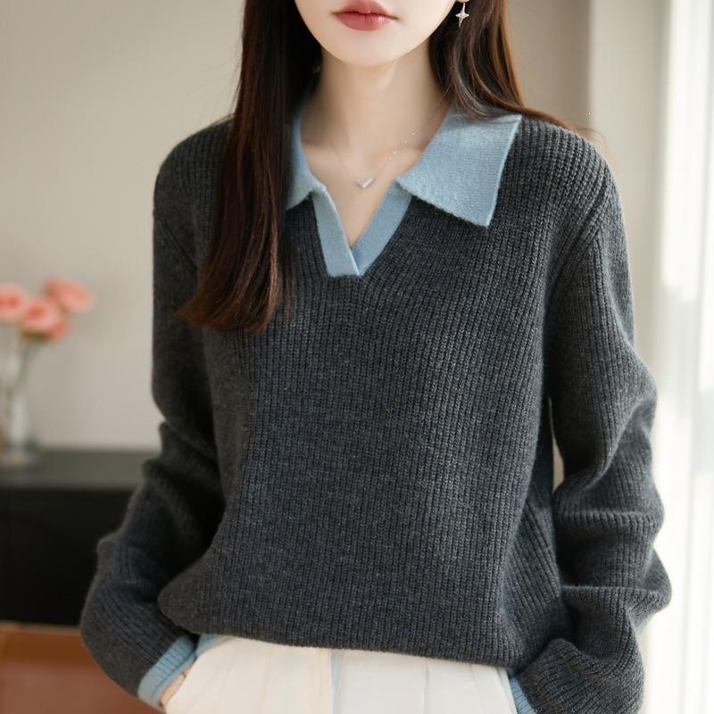 Women S Cotton Knit Sweater Stand Collar Long Sleeve Casual Basic Top