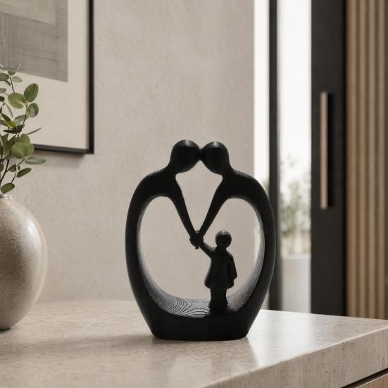 3D Printed Family of Three Figurine, Heart-Shaped Parent & Child Statue, Matte Home Decor Ornament, Creative Gift for Housewarming Mother's Day